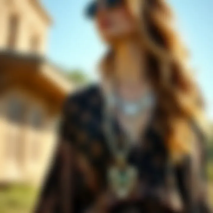 Stylish bohemian outfit accessorized with unique jewelry