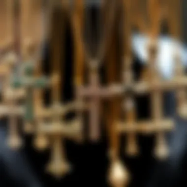 Variety of rhinestone cross pendant styles on display