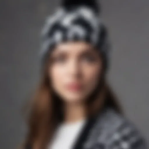 Stylish cow print beanie on a model showcasing contemporary fashion trends.