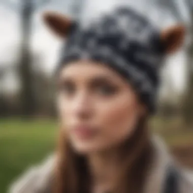 A fashionable outfit styled with a cow print beanie, highlighting versatility.