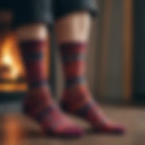 A stylish display of coordinated socks in various patterns and colors.