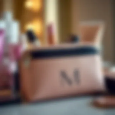 Close-up of personalized makeup bag with initials