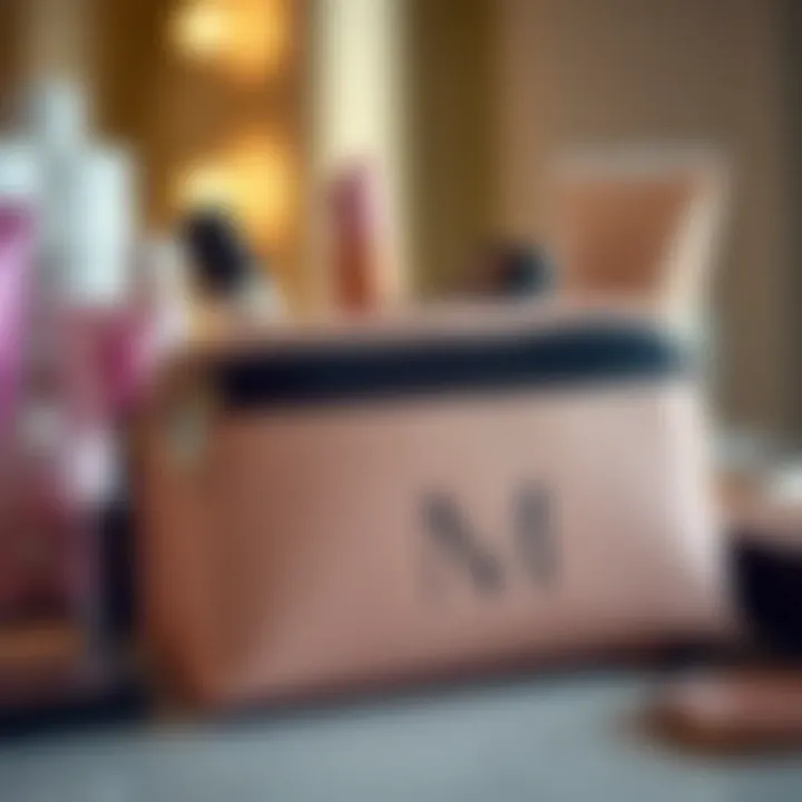 Close-up of personalized makeup bag with initials