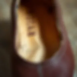 Close-up of worn shoe lining needing repair
