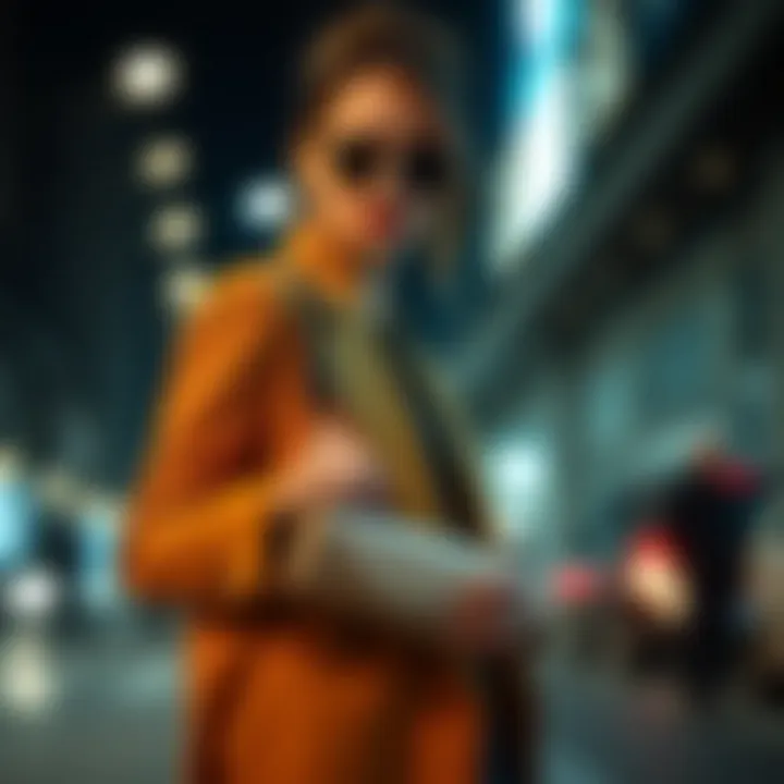 A fashionable individual elegantly sporting a cylinder shoulder bag