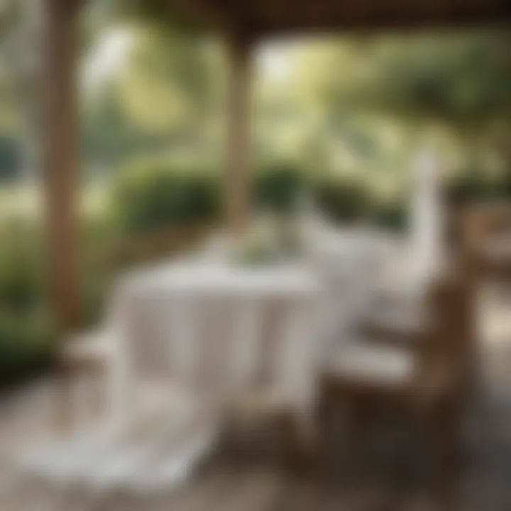 White sheer table runner enhancing a rustic outdoor dining setup