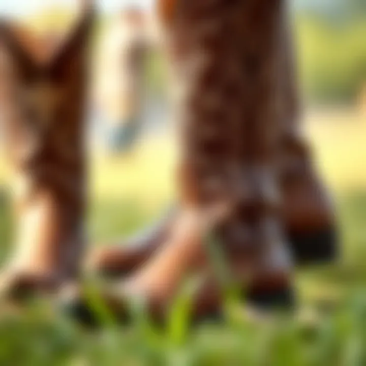 Detailed craftsmanship of vintage cowgirl boots showcasing intricate stitching