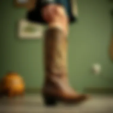 A fashionable individual wearing vintage cowgirl boots in a contemporary setting