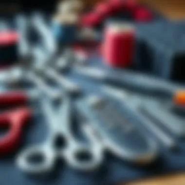 A close-up of essential sewing tools laid out for easy access.