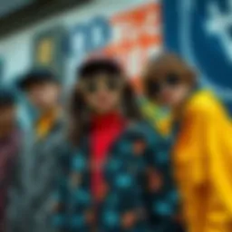 A vivid display of indie clothing styles showcasing unique patterns and textures.