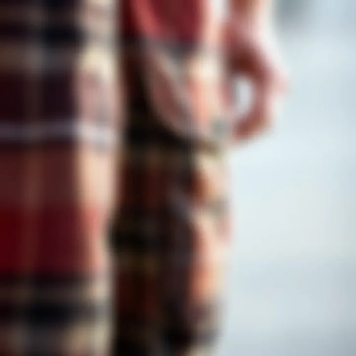 Close-up of the fabric texture of plaid cargo pants