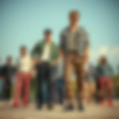 An array of plaid cargo pants displayed in various settings