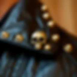Close-up of skull studs on a leather jacket