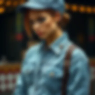 Skull studs integrated into a denim outfit