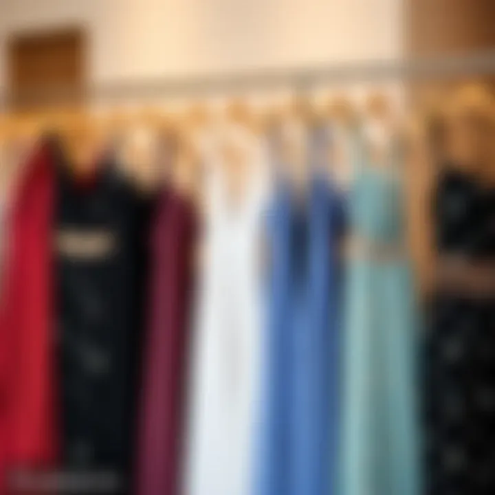 A diverse range of slimming maxi dresses displayed on hangers