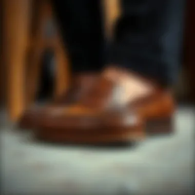 A close-up of loafer craftsmanship showcasing stitching and materials