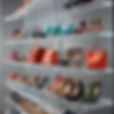 Close-up of acrylic shelves displaying fashion accessories