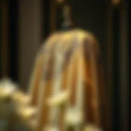 A stunning wedding cloak displayed on a mannequin, showcasing intricate embroidery and luxurious fabric.