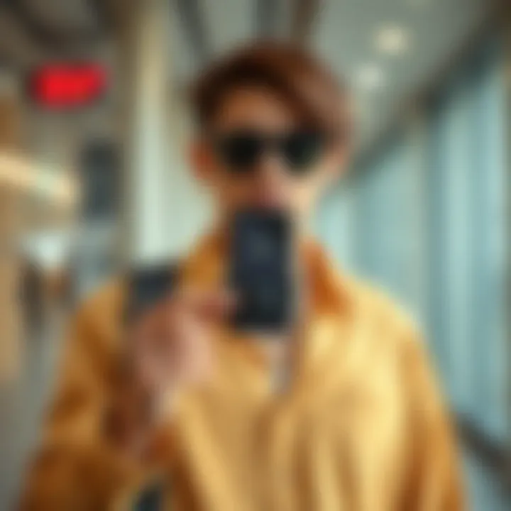 A fashionable individual showcasing a wearable phone holder