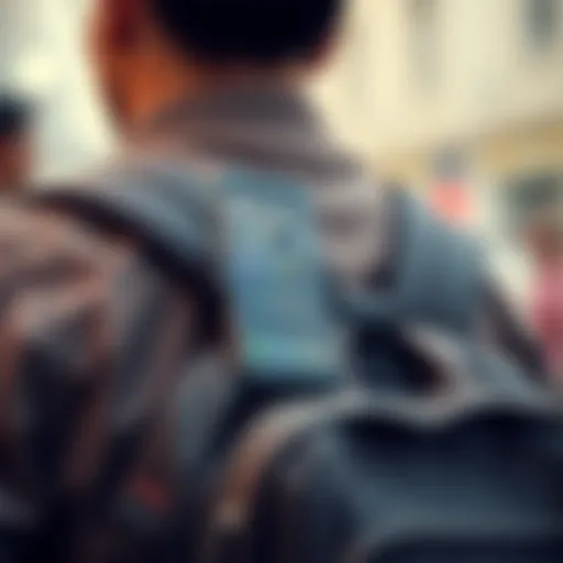 A stylish wearable phone holder on a backpack strap