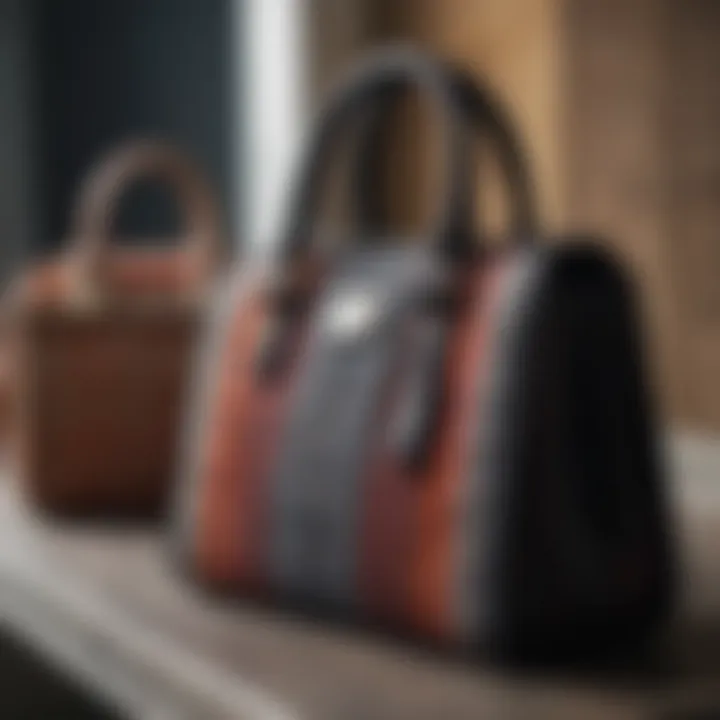 A modern display of stylish woolen handbags in a fashion setting.